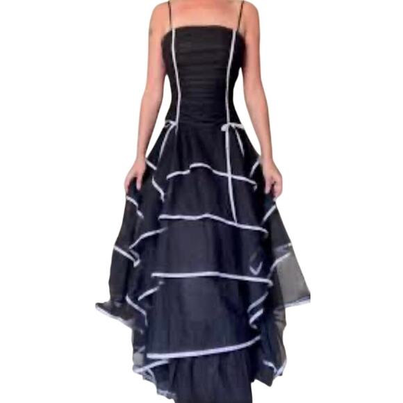 Blondie Nites VTG black white formal dress ruched bodice tier tulle skirt sz 3 - Picture 13 of 14